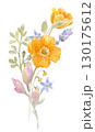 Watercolor Wildflower Bouquet with Yellow Poppies and Lavender Botanical Illustration for Wedding Invitation, Greeting Card, and Decorative Design 130175612