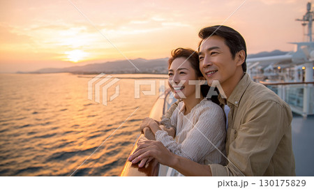夕日を眺める幸せな夫婦 130175829