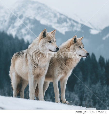 雪景色に溶け込む二匹の狼 雪景色に溶け込む二匹の狼 130175835