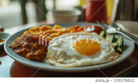 Delicious Fried Egg Breakfast Plate 130176022