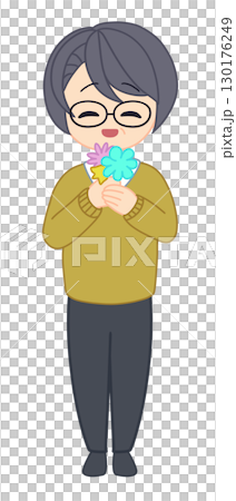 Smiling man holding flowers Smiling man holding flowers 130176249