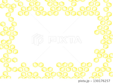 Golden honey comb frame border, hand drawn watercolor cell illustration isolated on white background. Can be used for cards, invitation and other printed products. 130176257