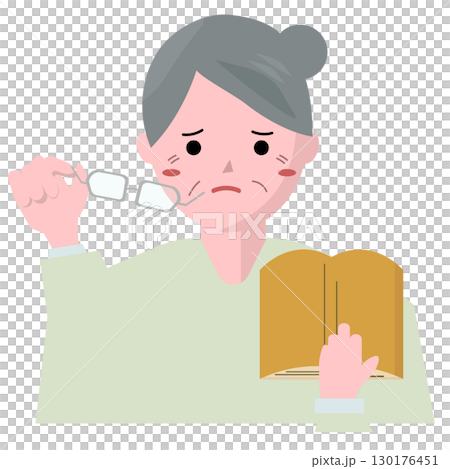 本が見えづらい老眼のおばあちゃん。ベクターイラスト	 130176451