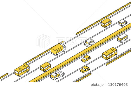 中央分離帯のある片側二車線道路のシンプルな線画アイソメトリックイラスト 130176498