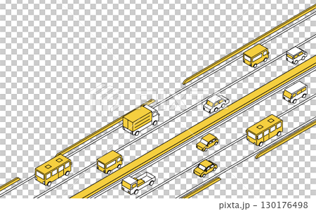 中央分離帯のある片側二車線道路のシンプルな線画アイソメトリックイラスト 130176498