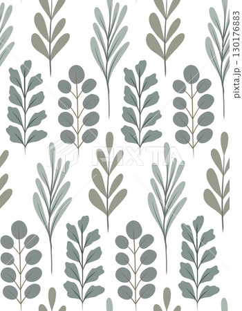 Vector seamless pattern with abstract leaves in soft green shades. Modern botanical background. Minimalist flat style. 130176883
