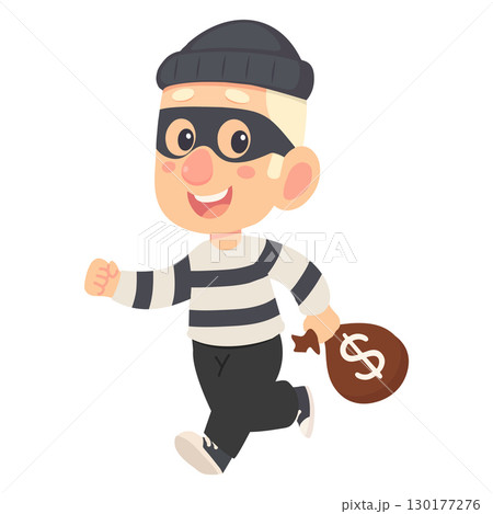 Thief Running with Money Bag 130177276
