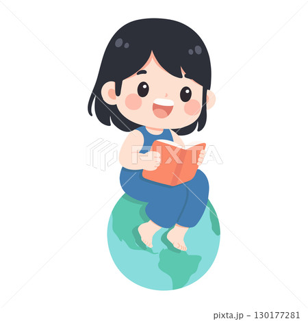Illustration of Girl Reading on the World 130177281