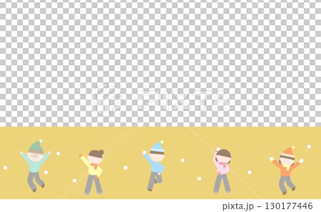 孩子們打雪仗的邊框插圖 130177446