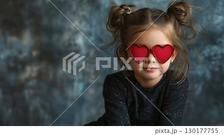 Cute Girl in Heart-Shaped Sunglasses Cute Girl in Heart-Shaped Sunglasses 130177755