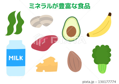 ミネラル豊富な食品のかわいいイラストセット ミネラル豊富な食品のかわいいイラストセット 130177774