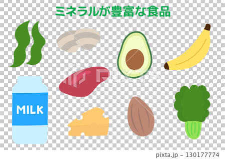 一組可愛的富含礦物質的食物插圖 130177774