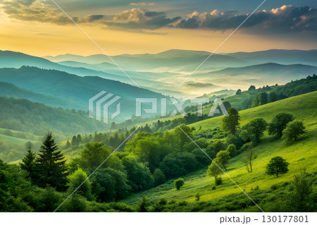 majestic sunset in the mountains landscape 130177801