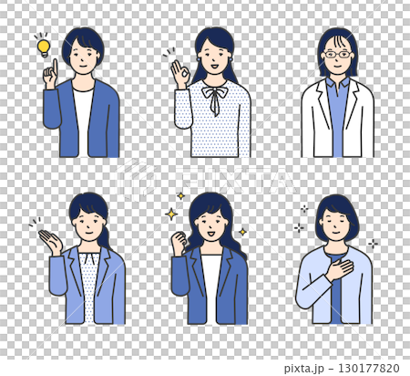 Illustration material set of female business people posing with a smile 130177820