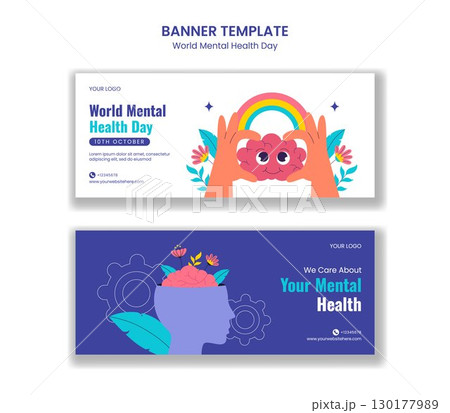 Self Care and Mental Health Horizontal Banner Cartoon Template Background Illustration Self Care and Mental Health Horizontal Banner Cartoon Template Background Illustration 130177989