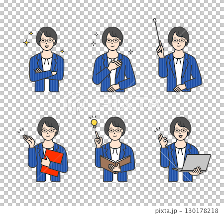 Simple image of female business person, consultant Illustration material set Simple image of female business person, consultant Illustration material set 130178218