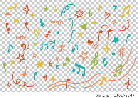 Hand-drawn colorful musical notes and music symbols set — Music illustrations and pop icons 130178247
