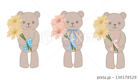 花束を持つテディベアのイラスト 130178529