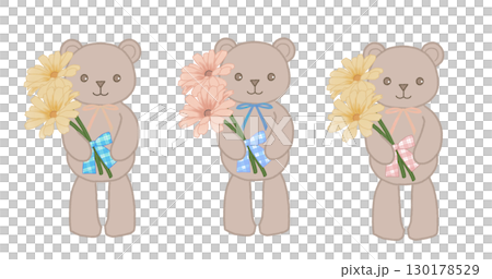 花束を持つテディベアのイラスト 130178529
