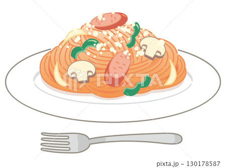 粉チーズのかかったナポリタン（フォークあり） 130178587