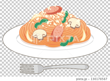 那不勒斯義大利麵，上面撒有起司粉（用叉子） 130178587