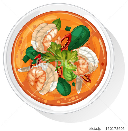 Thai Tom Yum Soup Vector Illustration 130178603