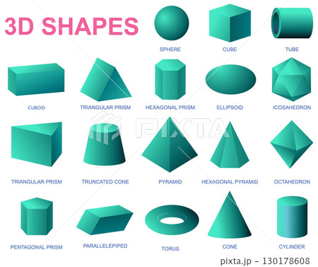 Comprehensive 3D Geometric Shapes Vector Illustration Comprehensive 3D Geometric Shapes Vector Illustration 130178608
