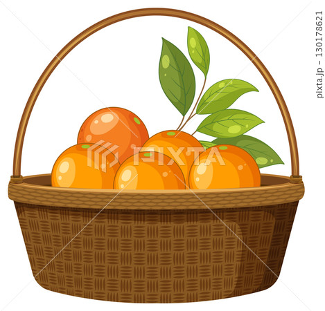 Wicker Basket Filled with Fresh Oranges and Leaves Wicker Basket Filled with Fresh Oranges and Leaves 130178621