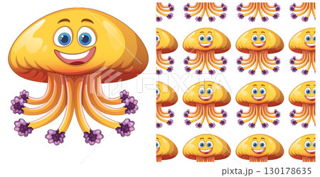 Cheerful Jellyfish Seamless Pattern 130178635