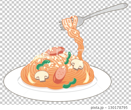 Neapolitan pasta topped with grated cheese (scooped up with a fork) 130178795