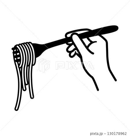 パスタをフォークで巻く手のイラスト パスタをフォークで巻く手のイラスト 130178962