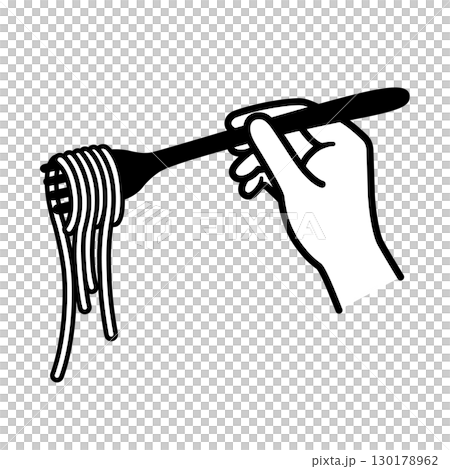 パスタをフォークで巻く手のイラスト パスタをフォークで巻く手のイラスト 130178962