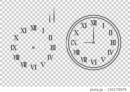Roman numeral clock icon and parts Roman numeral clock icon and parts 130178976