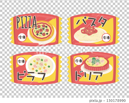 Frozen food (pizza, pasta, pilaf, doria) illustration set 130178990