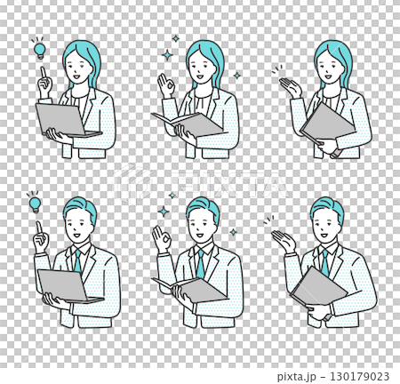 商務人士帶有筆記型電腦、顧問、插圖材料集的簡單圖像 商務人士帶有筆記型電腦、顧問、插圖材料集的簡單圖像 130179023