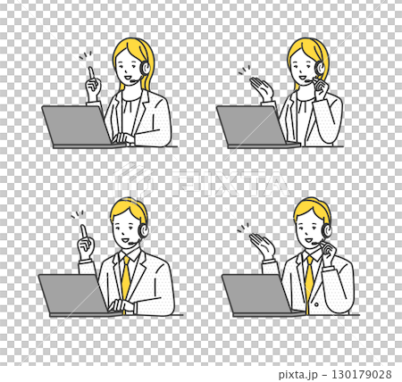 Simple image of male and female operators working in a call center wearing headsets. Illustration material set 130179028