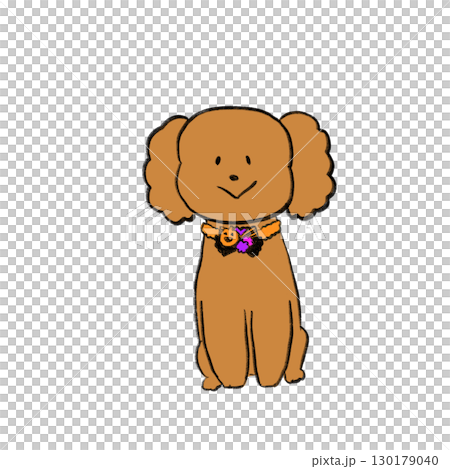 Illustration of a dog wearing a Halloween scrunchie and sitting facing forward Illustration of a dog wearing a Halloween scrunchie and sitting facing forward 130179040