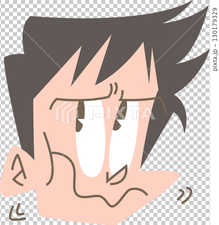 A man with a frown and muttering, no outline of his face A man with a frown and muttering, no outline of his face 130179329