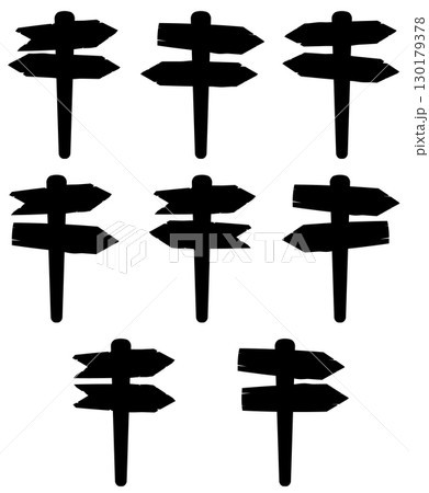 Silhouette of Wooden Directional Signpost with Arrows Set 130179378