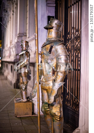 Medieval Knight Statues Guarding Building Entrance Medieval Knight Statues Guarding Building Entrance 130179387