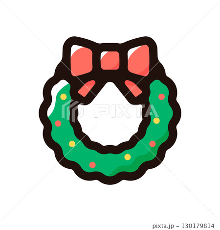 クリスマスリースのイラストアイコン（冬・装飾・クリスマス素材） 130179814