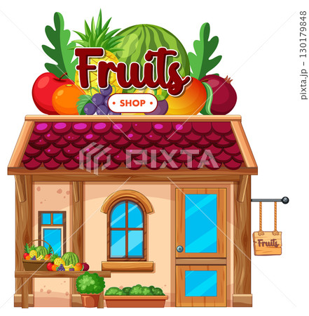 Colorful Fruit Shop Storefront Vector Illustration 130179848