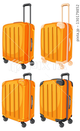 Set of Orange Rolling Suitcases in Vector Illustration 130179852