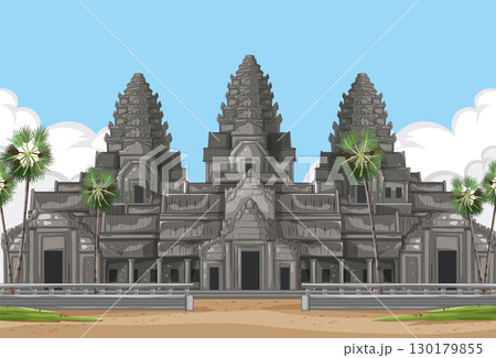 Angkor Wat Temple Vector Illustration 130179855