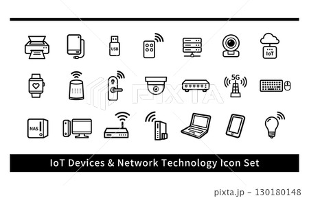 IoTパソコン周辺機器ベクターアイコンセット IoTパソコン周辺機器ベクターアイコンセット 130180148