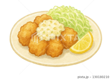【家庭料理】鶏の唐揚げ(タルタルソース)のイラスト 130180210