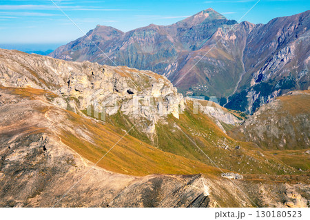 Mountain ridge with blue sky. Mountain landscape at daylight. Grossglockner High Alpine Road. Austria, Europe 130180523