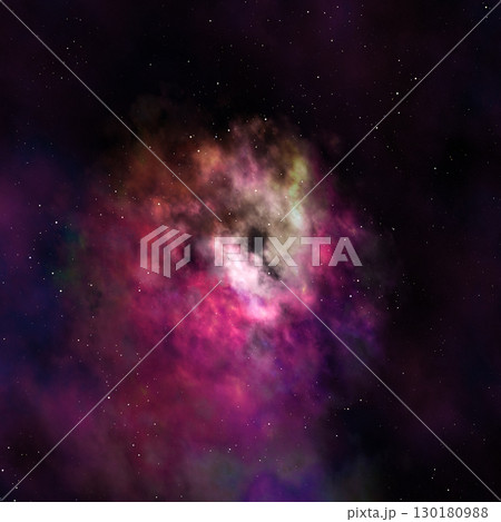 Cosmic landscape, awesome glowing huge nebula with young stars. 130180988