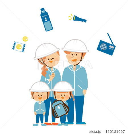 防災 防災用品を考える家族のイラスト 防災 防災用品を考える家族のイラスト 130181097