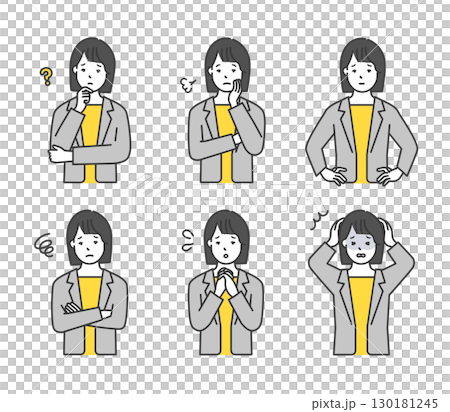 Simple image of a worried female business person Negative emotion illustration material set 130181245